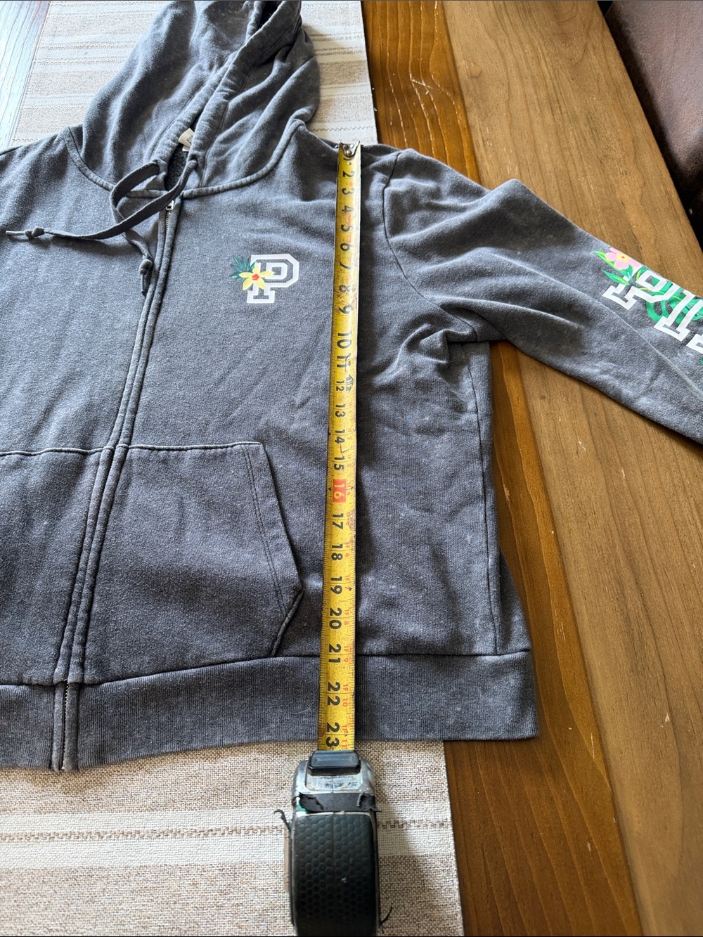 PINK Victoria's Secret Gray Full-Zip Hooded Sweatshirt with Floral Accents - Picture 11 of 13